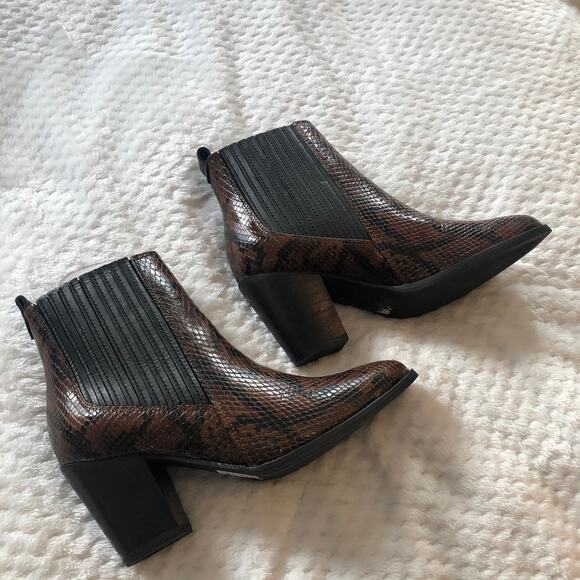 Clarks West Lo Dark Tan Snake Leather Heeled Booties - Picture 2 of 16